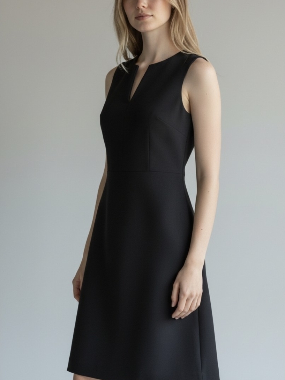 Theory Black Sleeveless V-Notch A-Line Dress